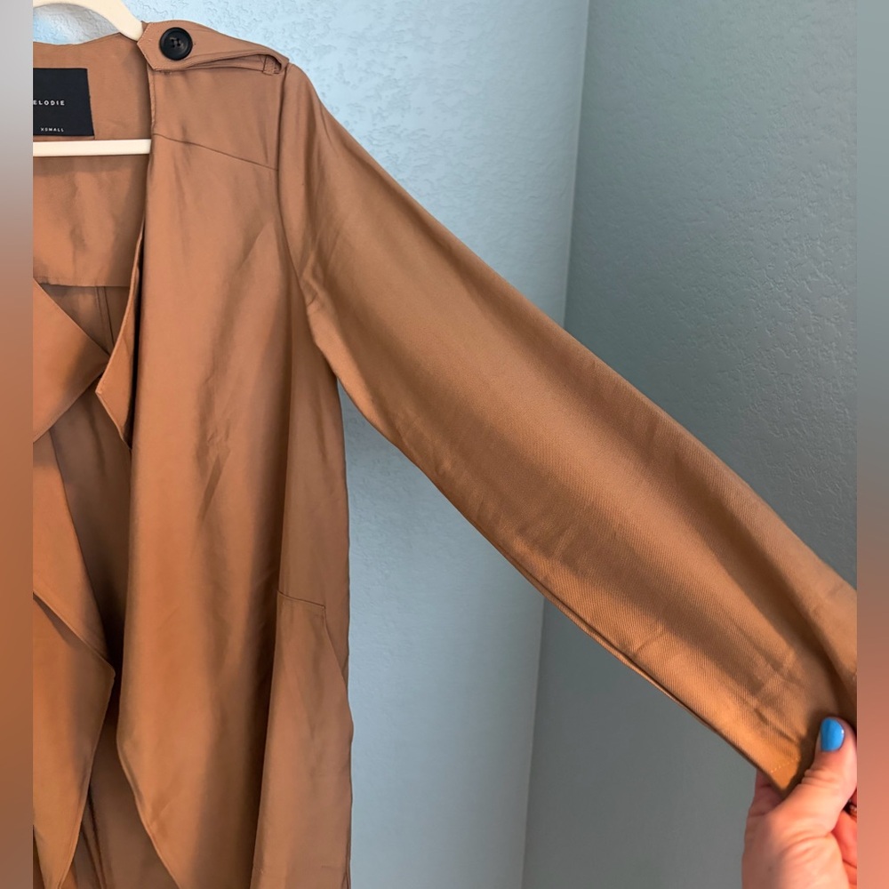 Elodie Camel Drape Trench Coat Lightweight Duster XS - Picture 4 of 6